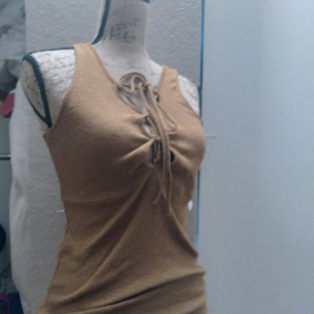 Free People Womens  Lou Lace Up Sleeveless Tan